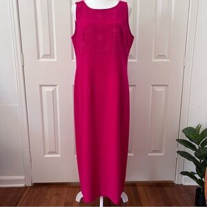 Sag Harbor | Fuchsia Floral Embroidered Maxi Dress Sleeveless | Sz 12p | Y2K VTG